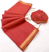 Beauteous Peach Linen Silk Paithani Saree With Denouement Blouse Piece