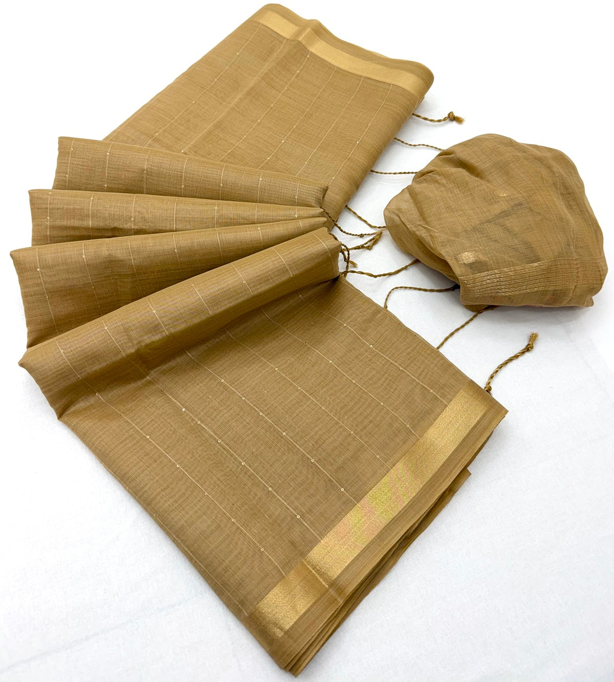 Inimitable Dark Beige Linen Silk Paithani Saree With Delectable Blouse Piece