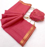 Divine Pink Linen Silk Paithani Saree With Vibrant Blouse Piece