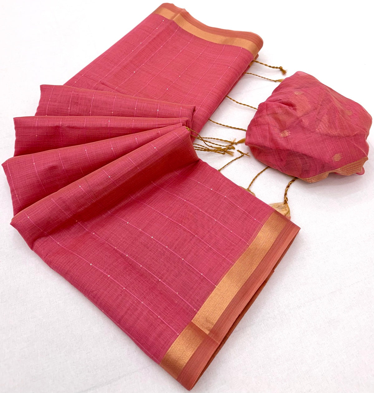 Divine Pink Linen Silk Paithani Saree With Vibrant Blouse Piece