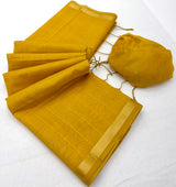 Imbrication Yellow Linen Silk Paithani Saree With Evocative Blouse Piece