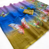 Traditional Multicolor Printed Linen Silk Saree With Intricate Blouse Piece