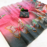Evocative Multicolor Printed Linen Silk Saree With Enchanting Blouse Piece