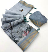 Comely Grey Printed Cotton Silk Saree With Mellifluous Blouse Piece