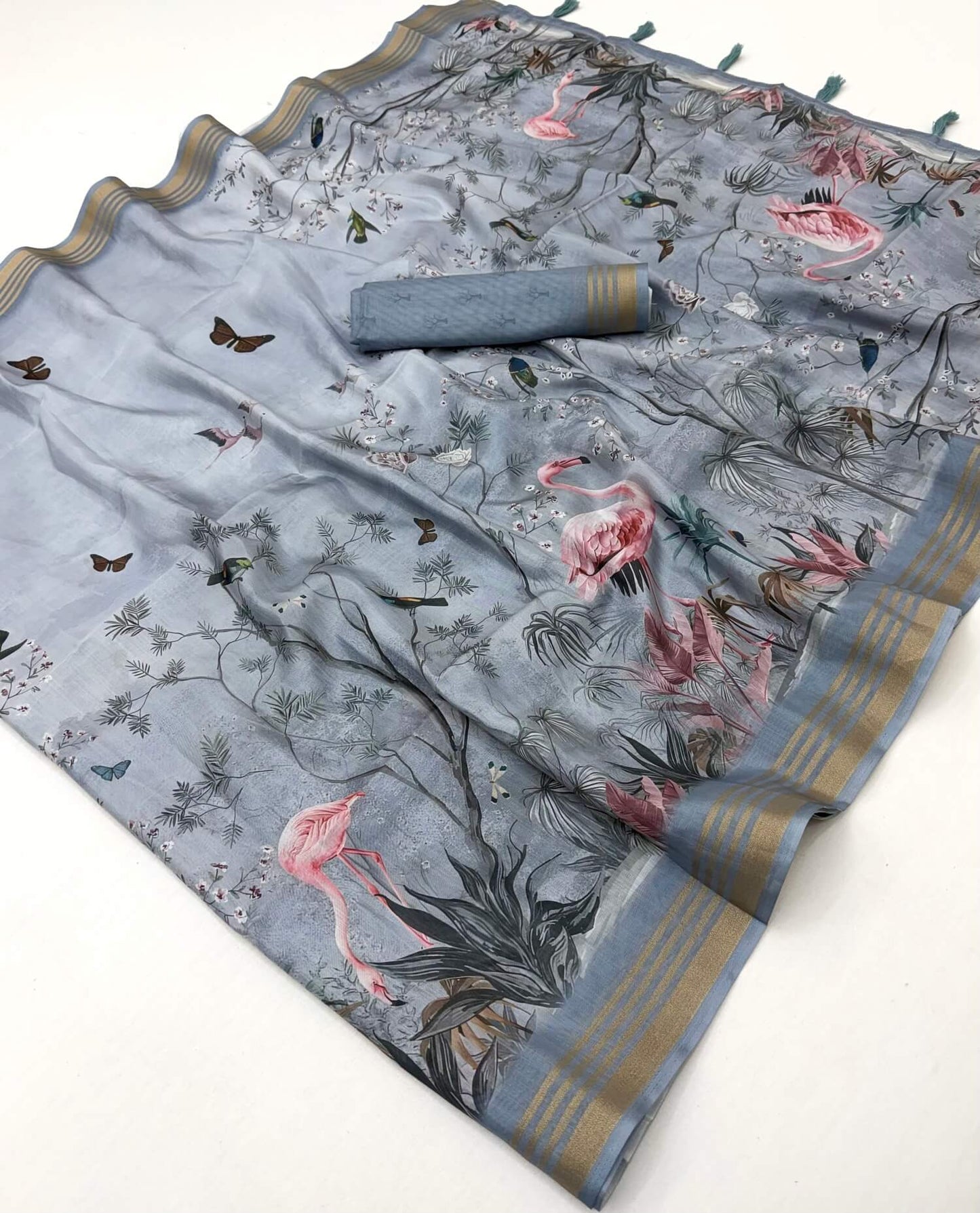 Comely Grey Printed Cotton Silk Saree With Mellifluous Blouse Piece