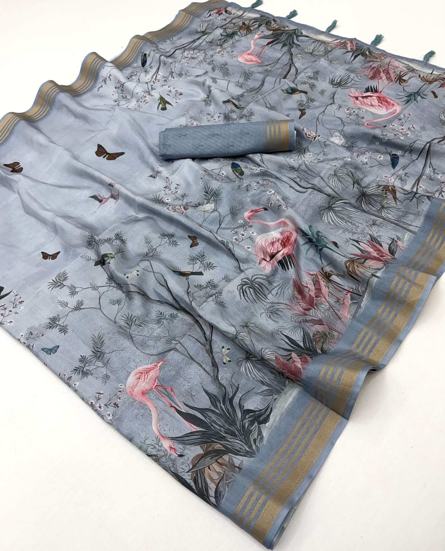 Comely Grey Printed Cotton Silk Saree With Mellifluous Blouse Piece