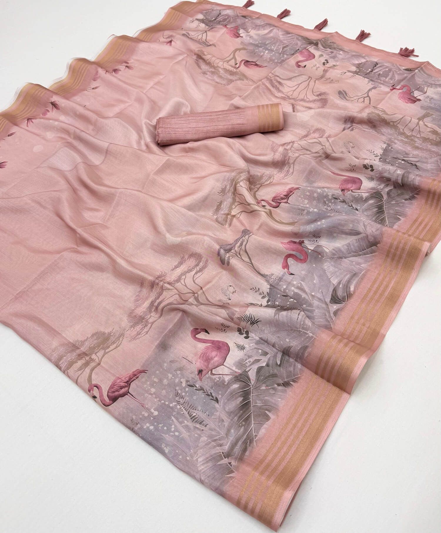 Demure Pink Printed Cotton Silk Saree With Elegant Blouse Piece