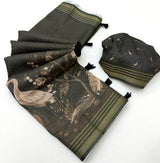 Pretty Dark Green Printed Cotton Silk Saree With Chatoyant Blouse Piece