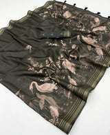 Pretty Dark Green Printed Cotton Silk Saree With Chatoyant Blouse Piece