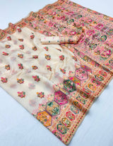 Assemblage Beige Pashmina Silk Saree With Staggering Blouse Piece