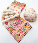 Assemblage Beige Pashmina Silk Saree With Staggering Blouse Piece