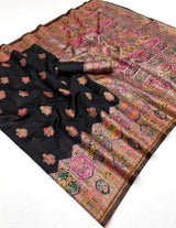 Majesty Black Pashmina Silk Saree With Improbable Blouse Piece