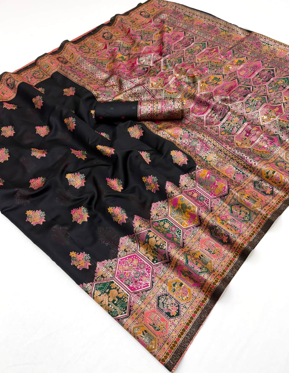 Majesty Black Pashmina Silk Saree With Improbable Blouse Piece