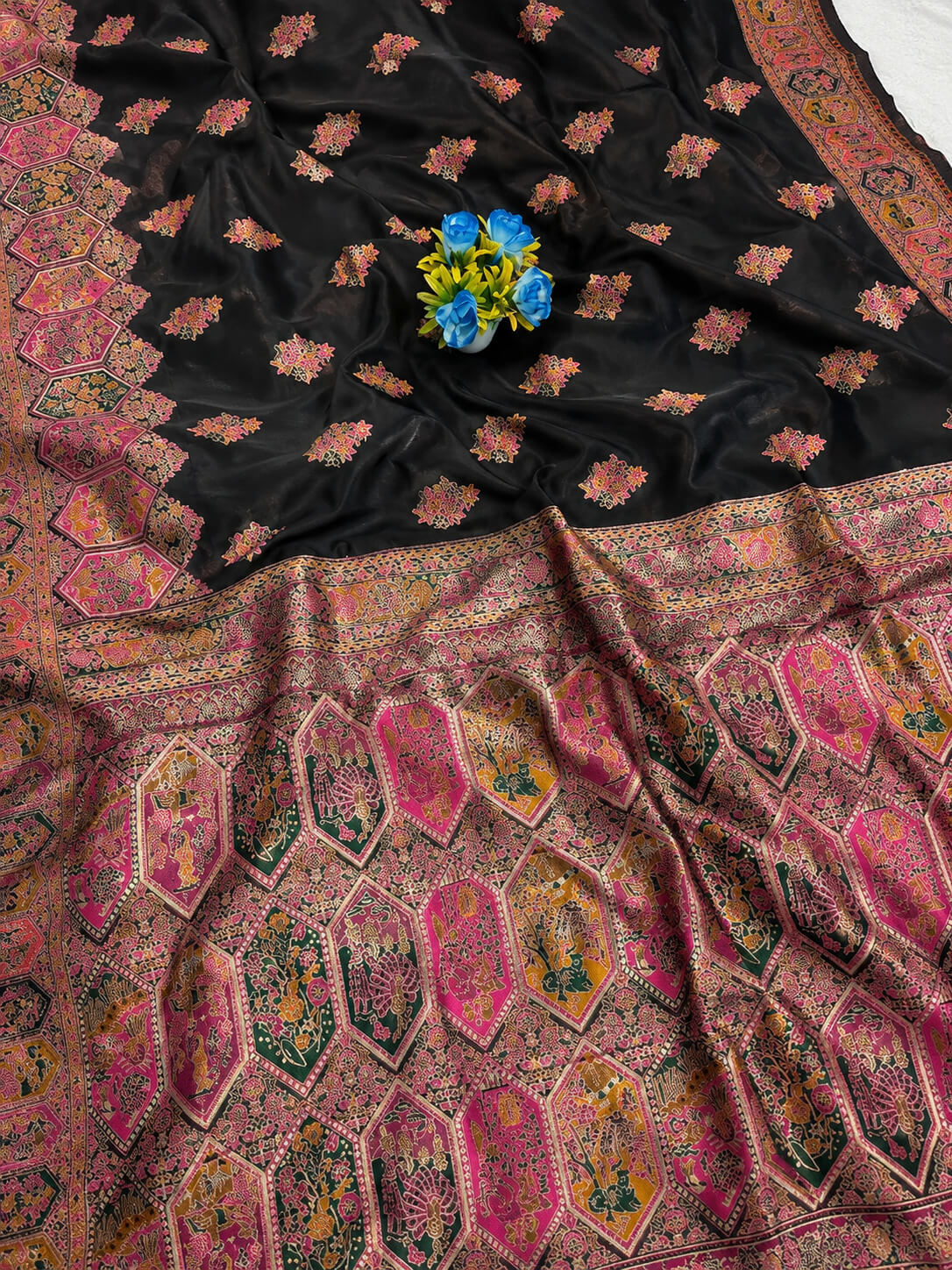 Majesty Black Pashmina Silk Saree With Improbable Blouse Piece