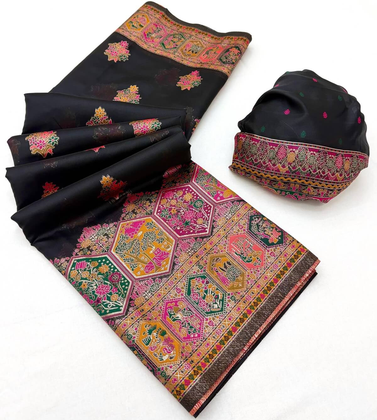Majesty Black Pashmina Silk Saree With Improbable Blouse Piece