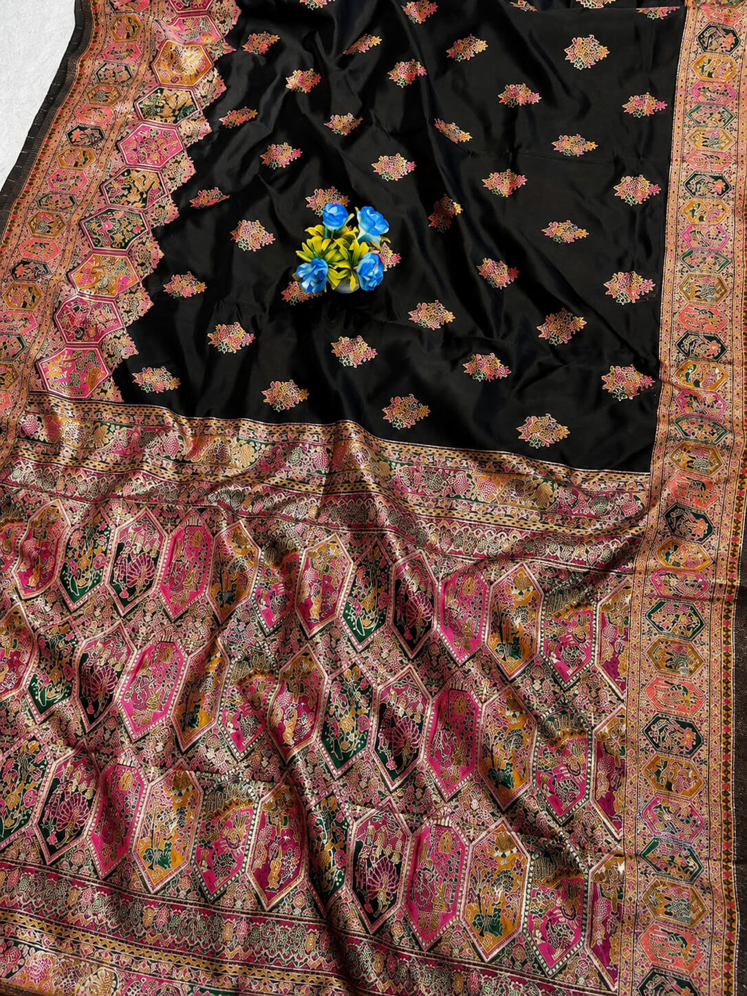 Majesty Black Pashmina Silk Saree With Improbable Blouse Piece