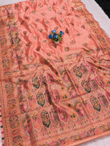 Inspiring Peach Pashmina Silk Saree With Snappy Blouse Piece