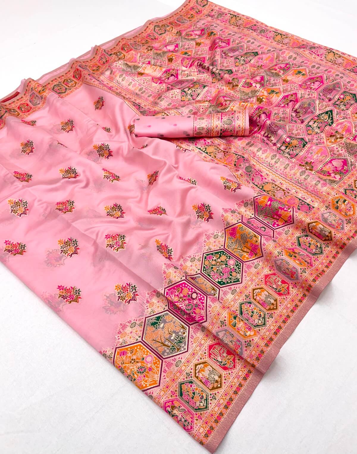 Piquant Pink Pashmina Silk Saree With Panache Blouse Piece