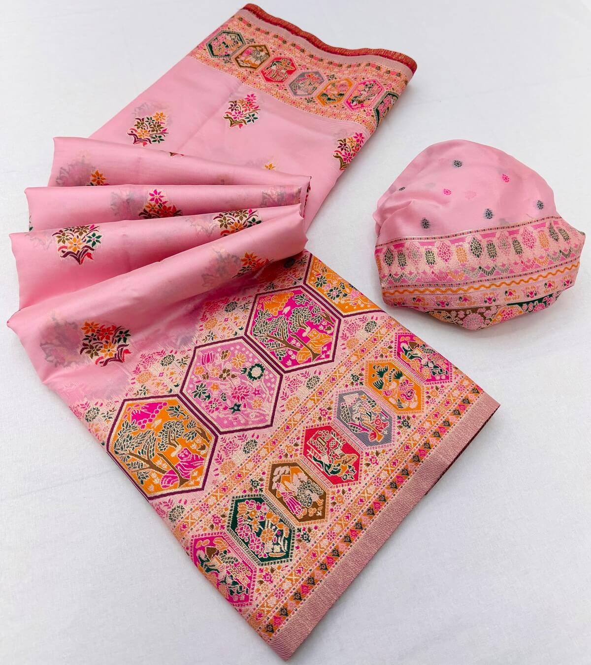 Piquant Pink Pashmina Silk Saree With Panache Blouse Piece