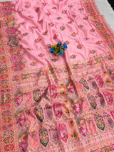 Piquant Pink Pashmina Silk Saree With Panache Blouse Piece