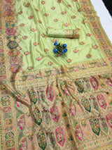 Desirable Pista Pashmina Silk Saree With Conflate Blouse Piece