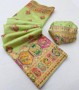 Desirable Pista Pashmina Silk Saree With Conflate Blouse Piece