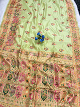 Desirable Pista Pashmina Silk Saree With Conflate Blouse Piece
