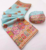 Gratifying Sky Pashmina Silk Saree With Propinquity Blouse Piece