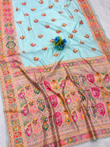 Gratifying Sky Pashmina Silk Saree With Propinquity Blouse Piece