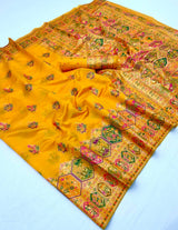 Ethnic Yellow Pashmina Silk Saree With Resonant Blouse Piece
