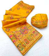 Ethnic Yellow Pashmina Silk Saree With Resonant Blouse Piece