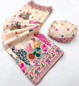 Pleasurable Beige Pashmina Silk Saree With Efflorescence Blouse Piece