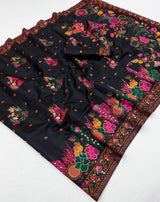 Sensational Black Pashmina Silk Saree With Evanescent Blouse Piece