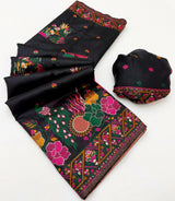 Sensational Black Pashmina Silk Saree With Evanescent Blouse Piece