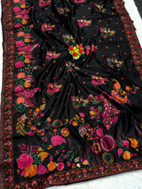 Sensational Black Pashmina Silk Saree With Evanescent Blouse Piece