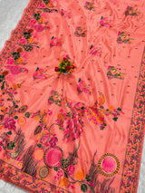 Pulsating Peach Pashmina Silk Saree With Comely Blouse Piece