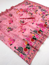 Smashing Pink Pashmina Silk Saree With Diaphanous Blouse Piece