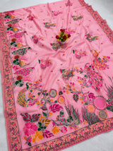 Smashing Pink Pashmina Silk Saree With Diaphanous Blouse Piece