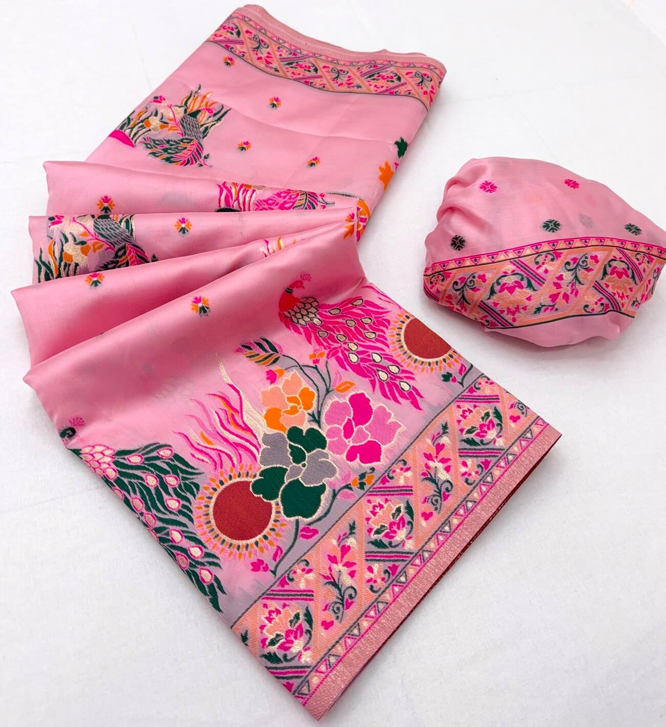 Smashing Pink Pashmina Silk Saree With Diaphanous Blouse Piece