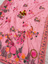 Smashing Pink Pashmina Silk Saree With Diaphanous Blouse Piece