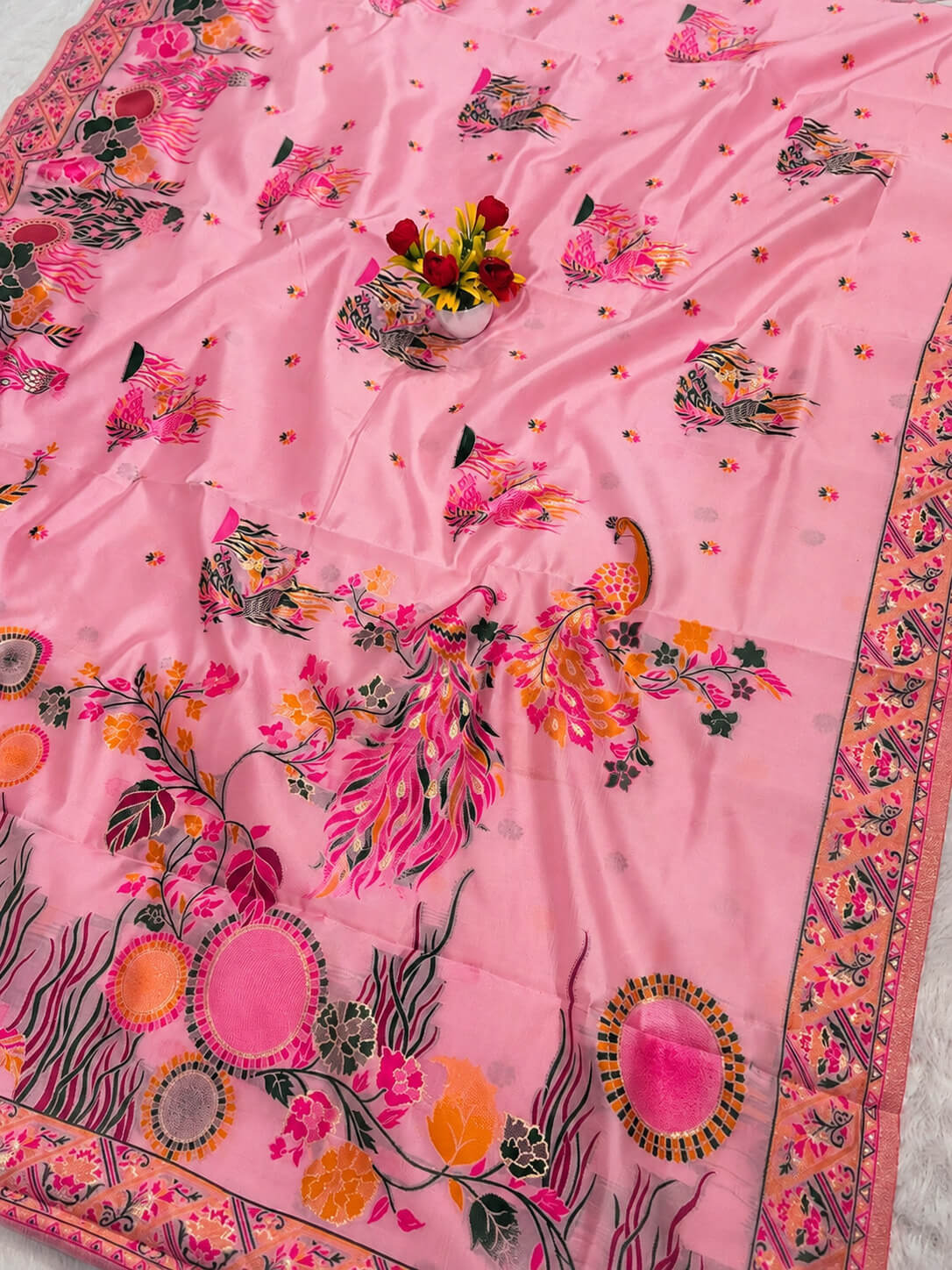Smashing Pink Pashmina Silk Saree With Diaphanous Blouse Piece