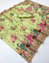 Winsome Pista Pashmina Silk Saree With Amiable Blouse Piece