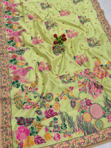 Winsome Pista Pashmina Silk Saree With Amiable Blouse Piece
