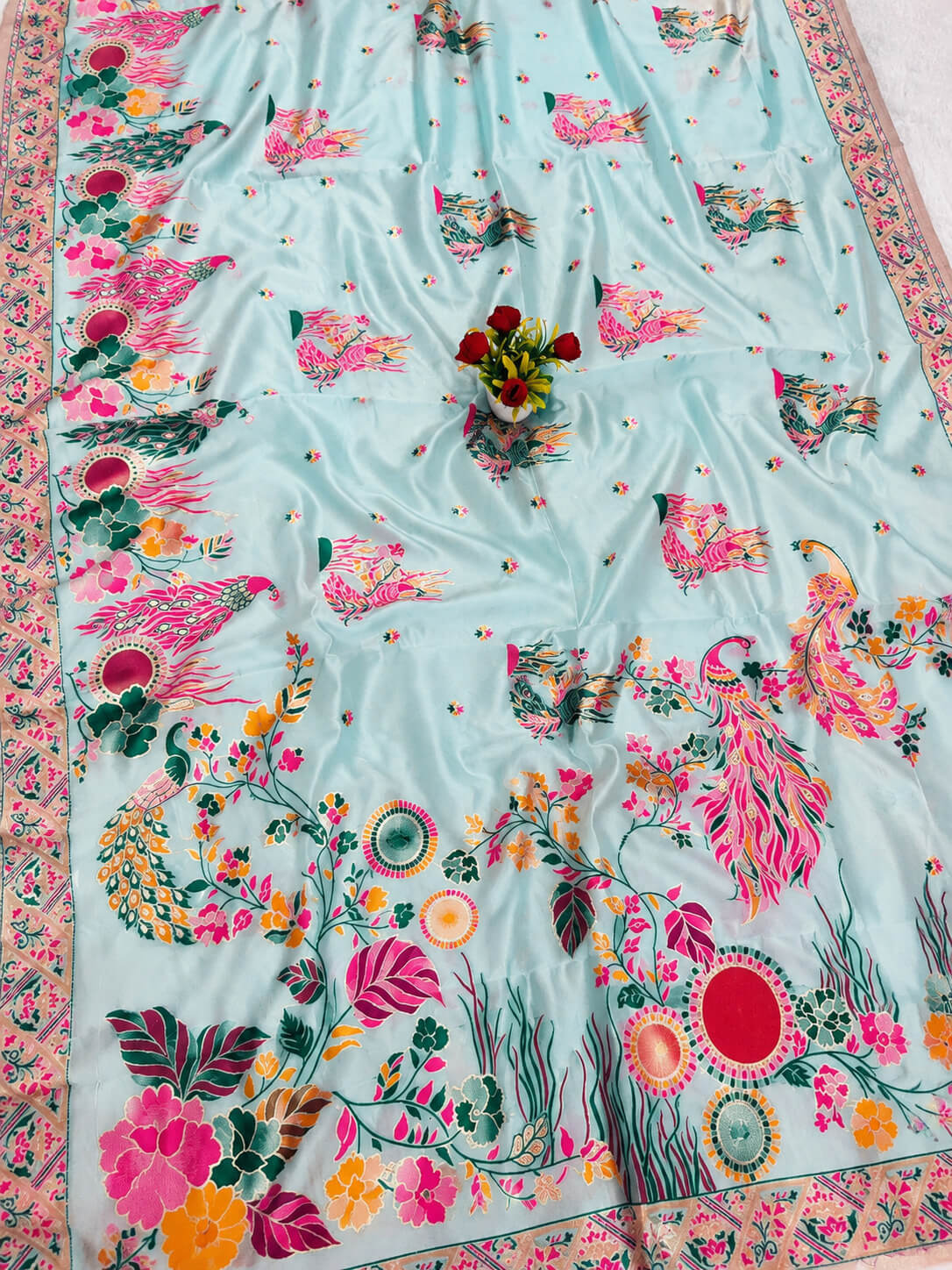 Blissful Sky Pashmina Silk Saree With Enchanting Blouse Piece