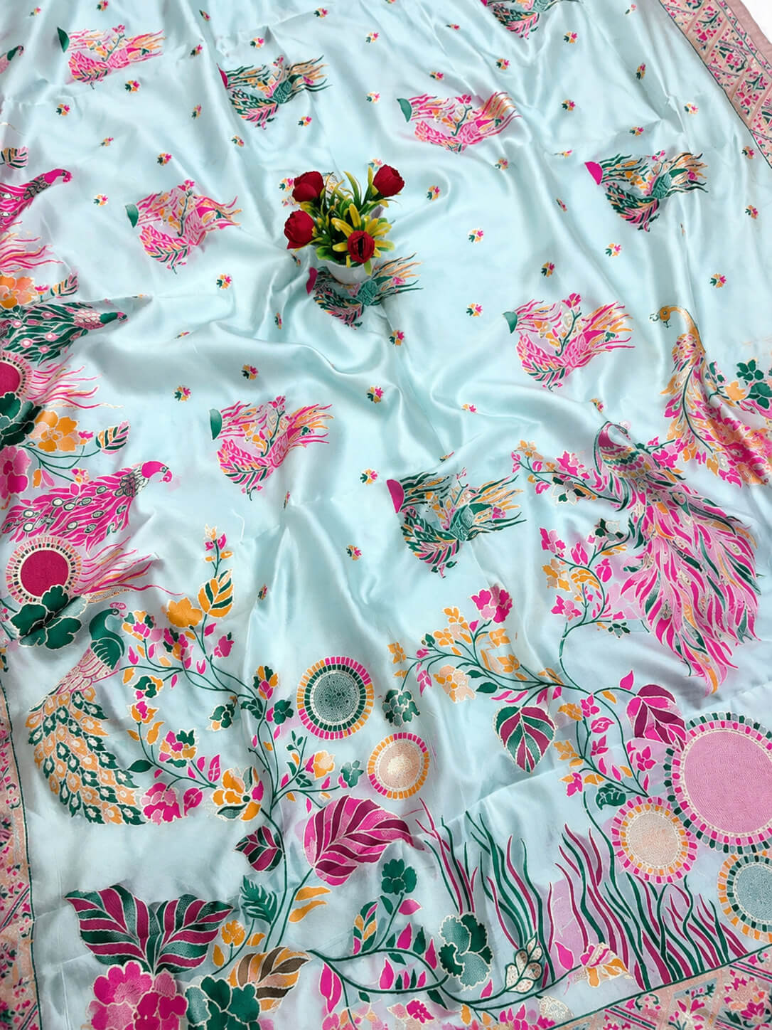 Blissful Sky Pashmina Silk Saree With Enchanting Blouse Piece