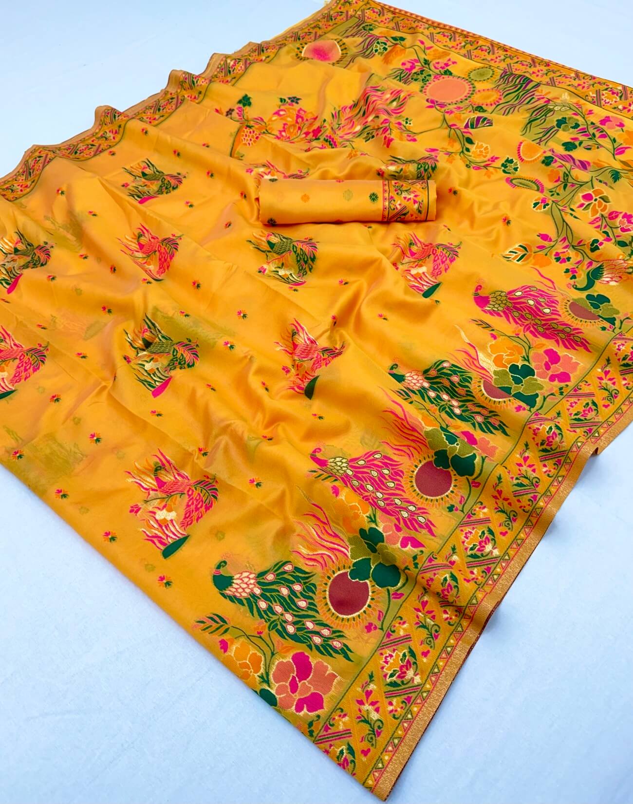 Lustrous Yellow Pashmina Silk Saree With Elegant Blouse Piece