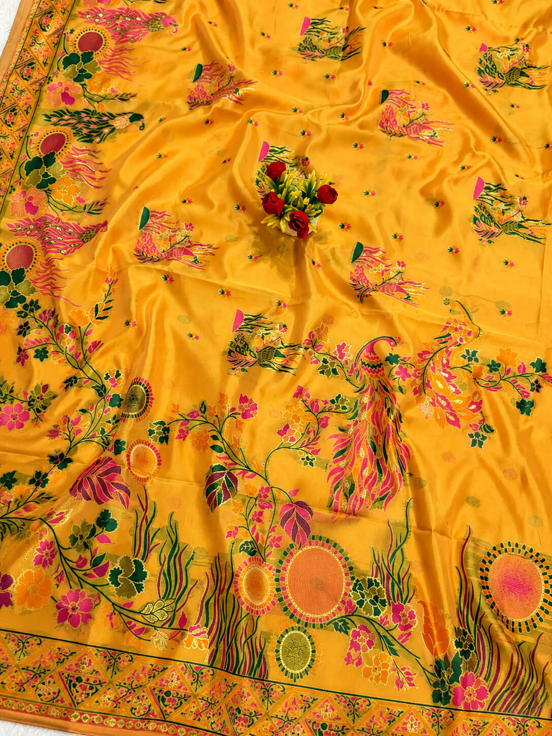 Lustrous Yellow Pashmina Silk Saree With Elegant Blouse Piece