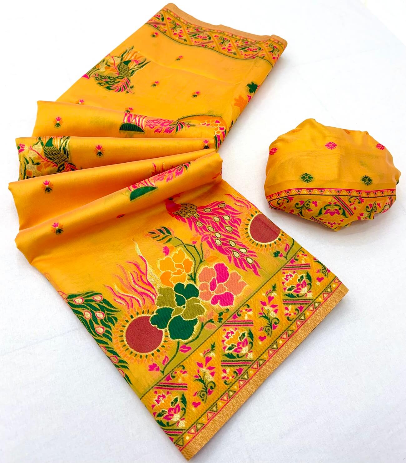 Lustrous Yellow Pashmina Silk Saree With Elegant Blouse Piece