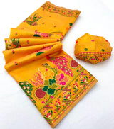 Lustrous Yellow Pashmina Silk Saree With Elegant Blouse Piece