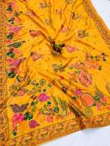 Lustrous Yellow Pashmina Silk Saree With Elegant Blouse Piece